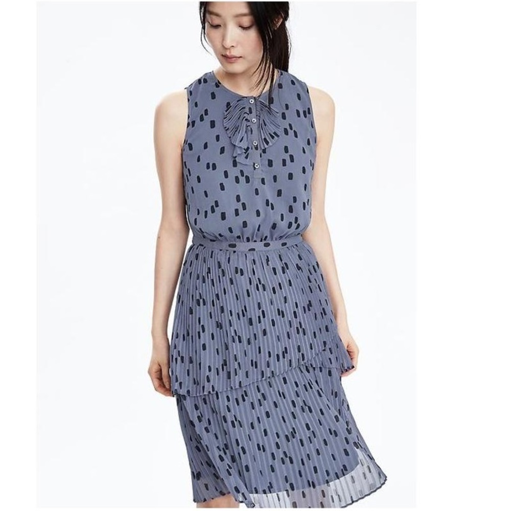 BR Blue & Navy Polka Dot Pleated Dress